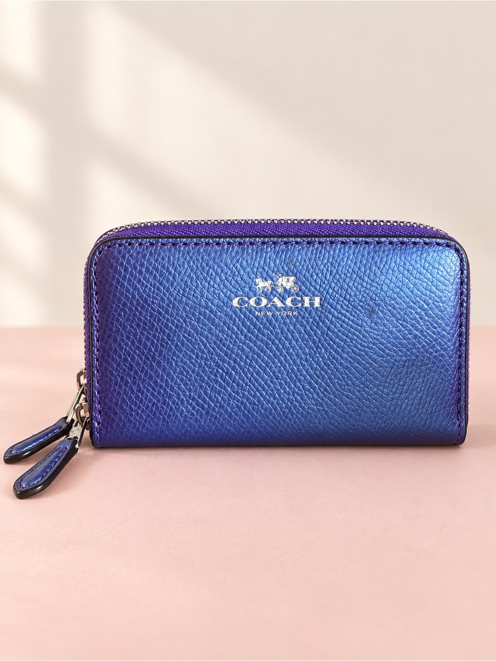 Coach Metallic Purple Ombrรฉ Double Zip Coin Case